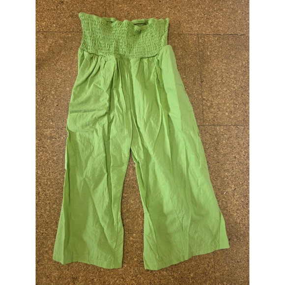 Pants - Unbranded Lime Green Smocked High Waist Wide Leg Pants with Pockets Womens L/XL